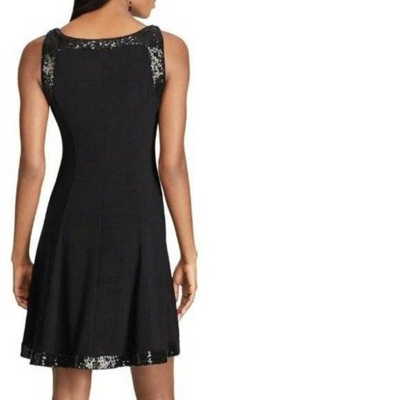 Womens Party Dress Black Chaps A-Line Medium Sequined Sleeveless Jersey Holiday - Picture 2 of 6